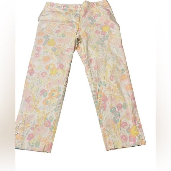 Talbots Perfect Crop floral and white, size 12, button detail on ankle. - Picture 2 of 14